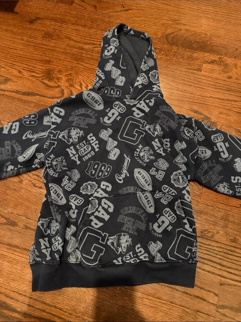 GAP Black Hoodie with Gray Logo Print